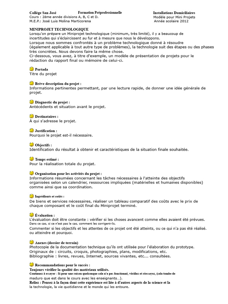 Modèle de Mini Projet Technologique | PDF