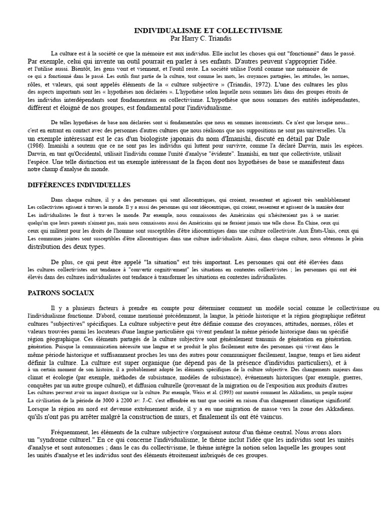 Individualisme vs Collectivisme | PDF | Individualisme | Enseignement ...