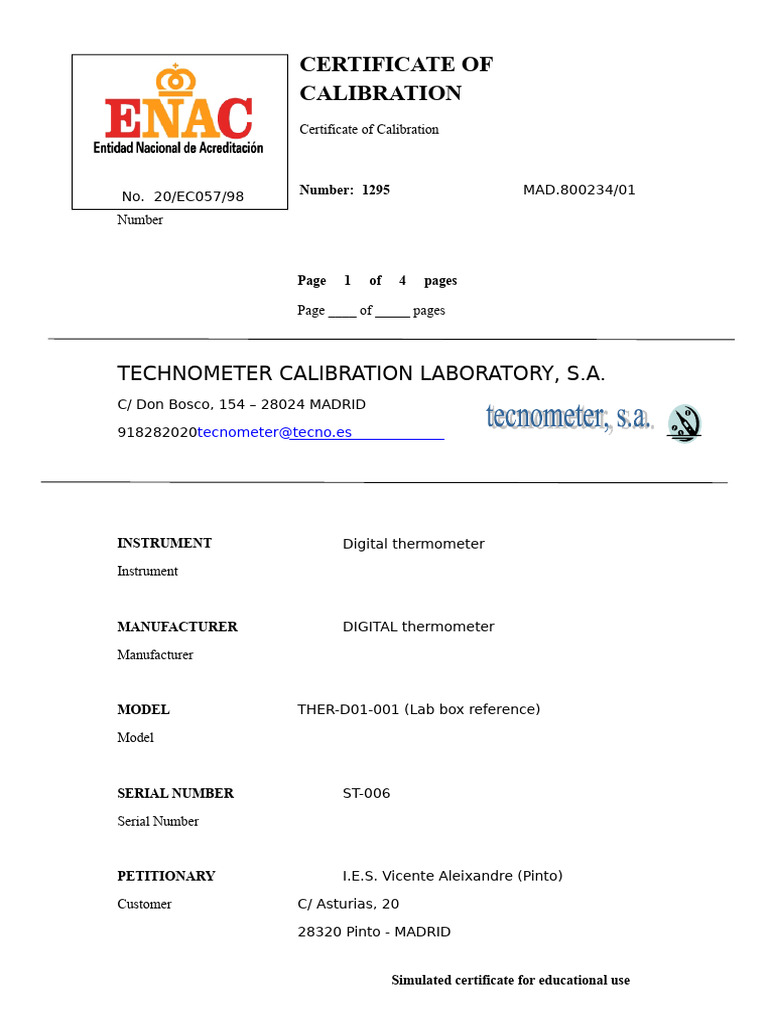 Digital Thermometer Calibration Report | PDF | Calibration | Thermometer