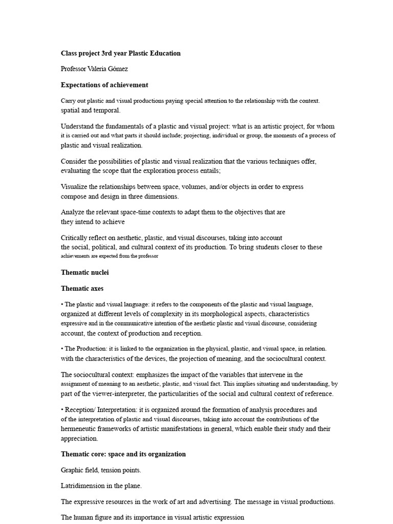 3rd Year Plastic Education Project Guide | PDF | Aesthetics | Space