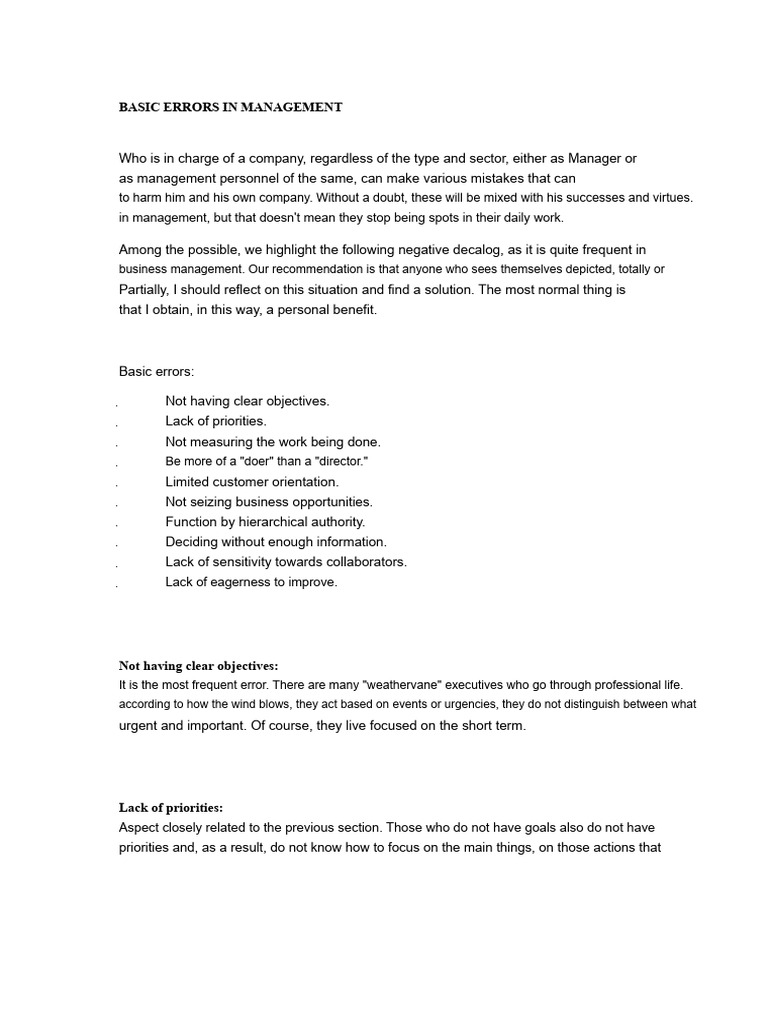 Basic Errors in Management | PDF | Psychological Concepts | Psychology