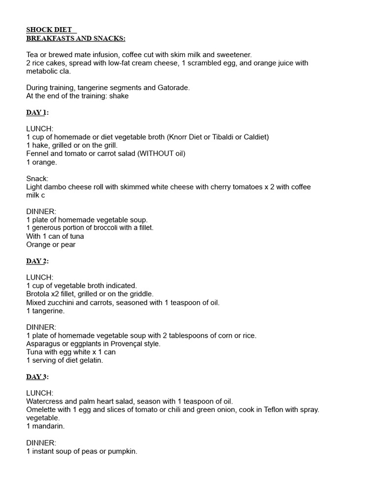 Shock Diet Meal Plan Guide PDF