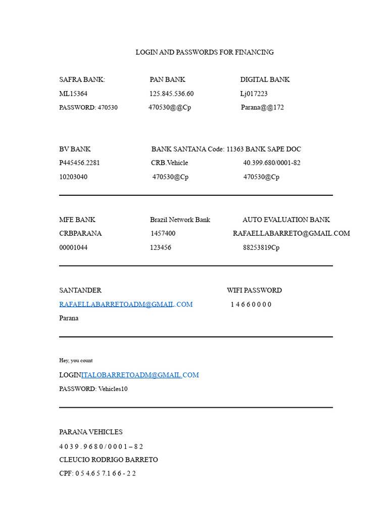 Financing Login Credentials Overview | PDF