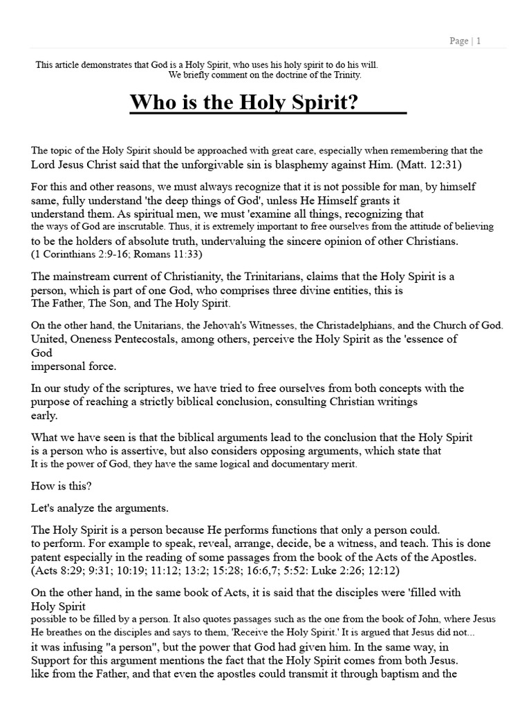 Who Is The Holy Spirit PDF | PDF | Trinity | God The Father