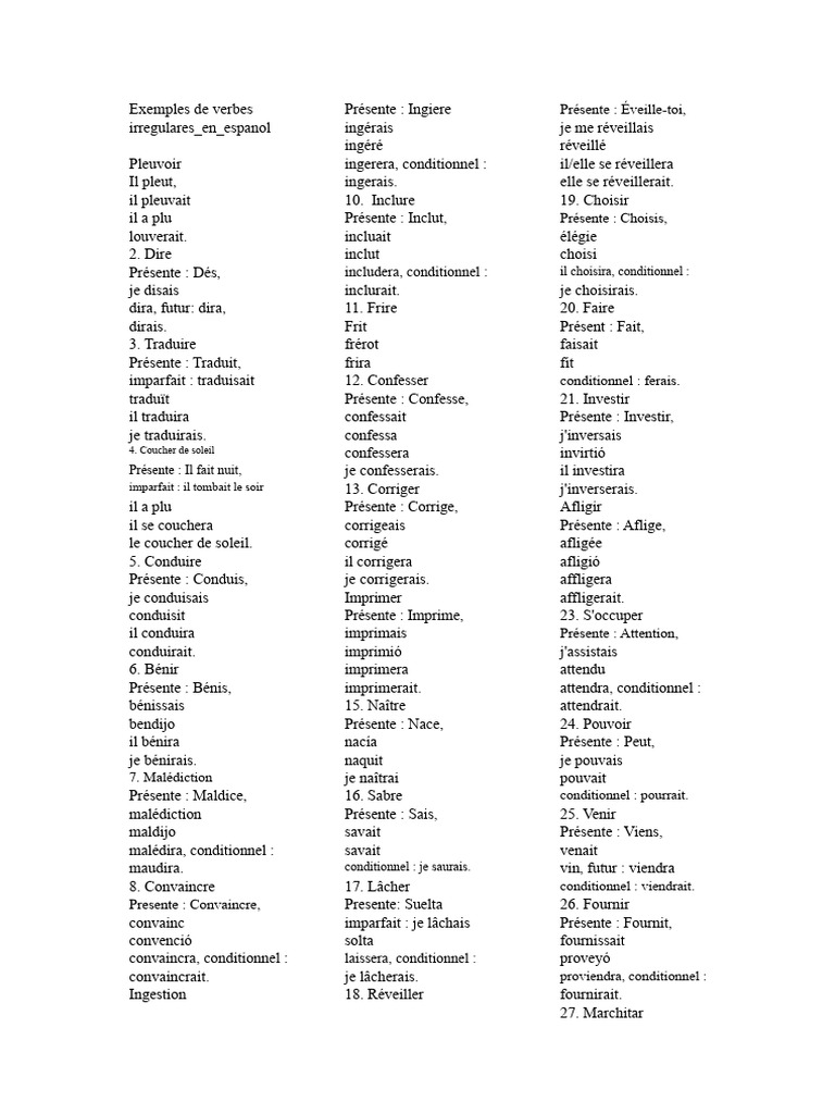 Liste des verbes irréguliers espagnols | PDF | Verbe | Mécanique du langage