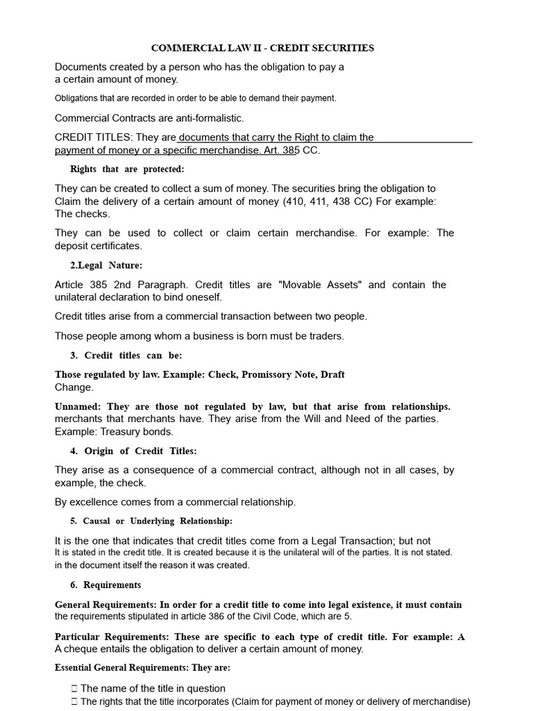 Introduction To Credit Titles | PDF | Money | Payments