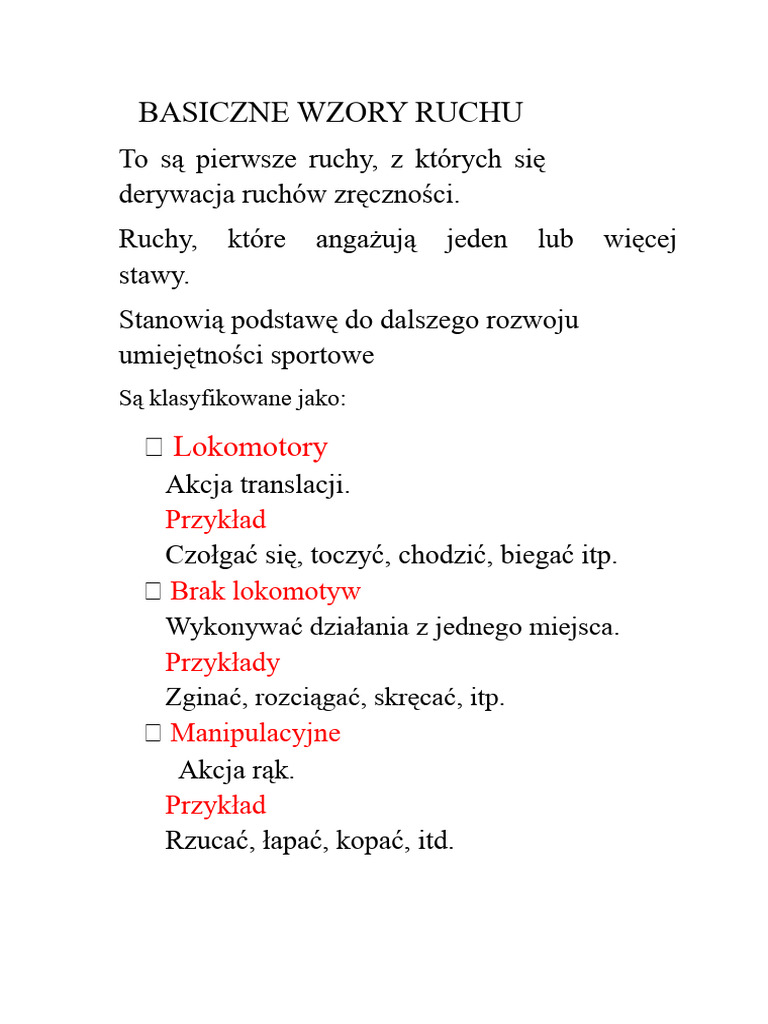 Podstawowe Wzorce Ruchu | PDF