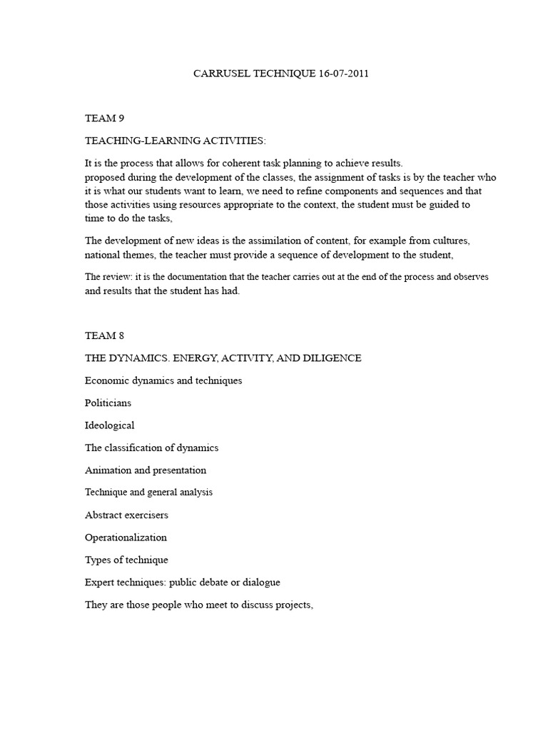 Carousel Teaching Strategies Overview | PDF | Reason | Teachers