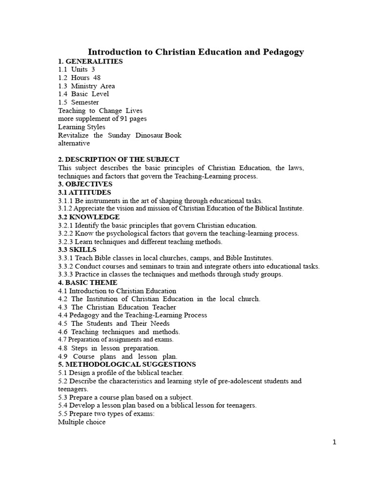 Introduction To Christian Education and Pedagogy | PDF | Christian ...