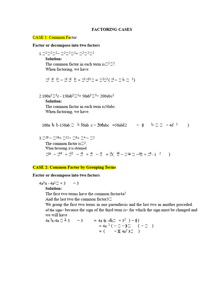 Factoring Techniques and Examples | PDF | Subtraction | Abstract Algebra