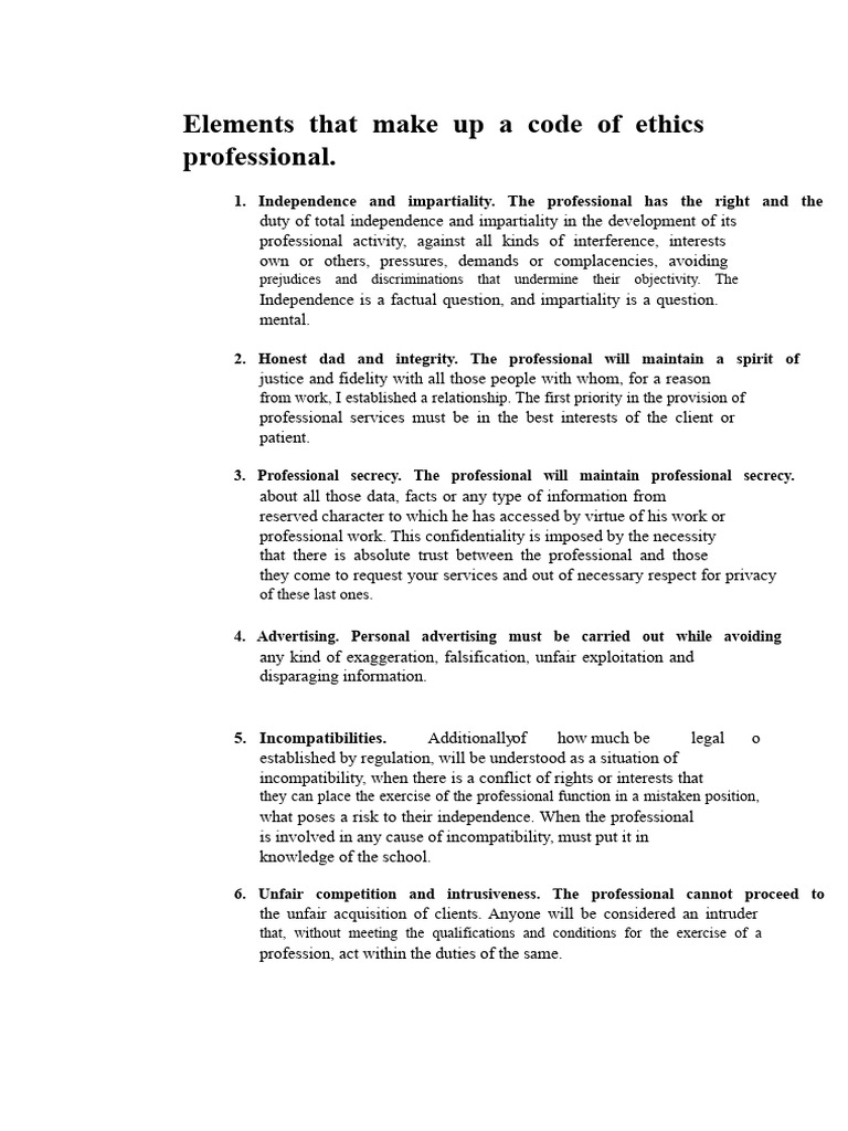 Key Elements of a Code of Ethics | PDF | Profession | Confidentiality