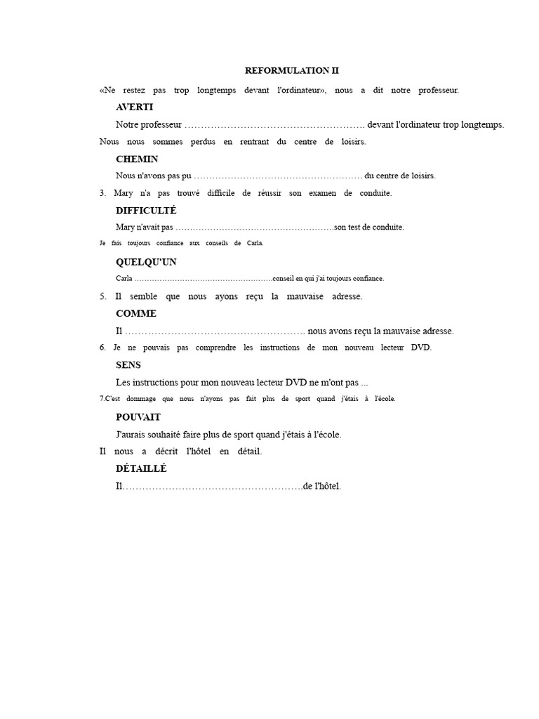 Exercices de reformulation en français | PDF