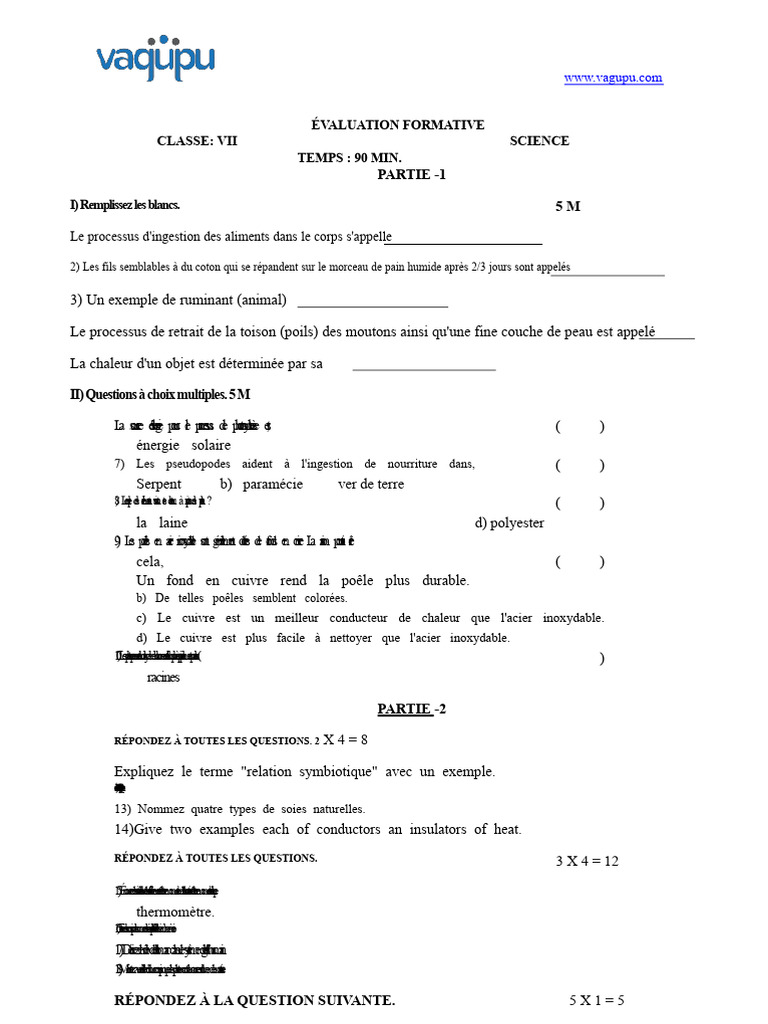 Évaluation de sciences pour la classe VII | PDF | Chaleur