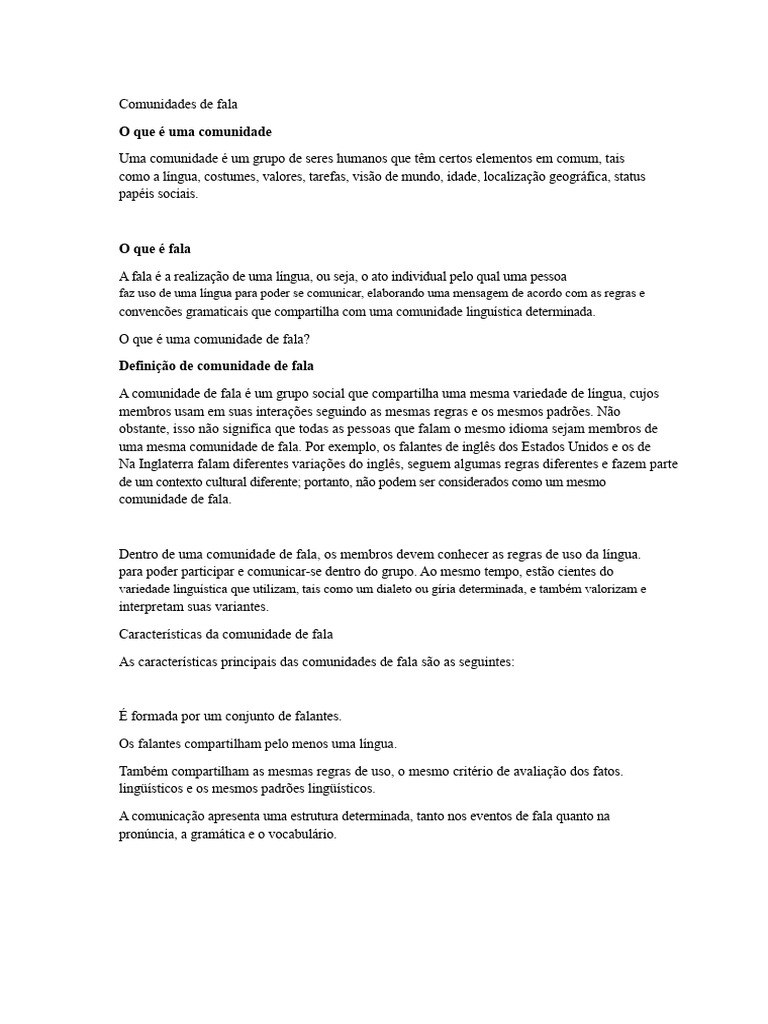 Comunidades de Fala e Suas Variedades | PDF | Linguagem natural | Dialeto
