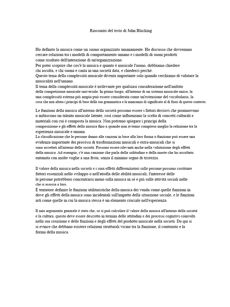 Riassunto Del Testo Di John Blacking | PDF