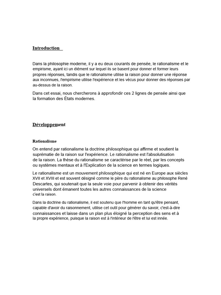 Rationalisme et Empirisme en Philosophie | PDF | Rationalisme | Empirisme