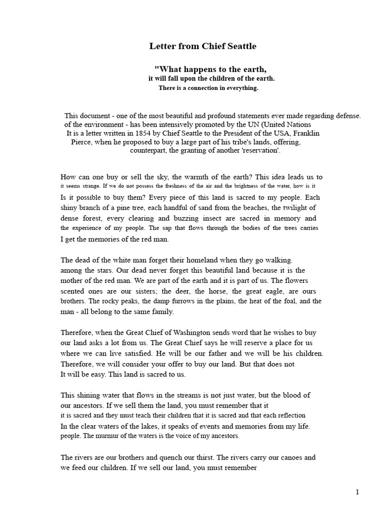 Chief Seattle's Letter on Land and Nature | PDF