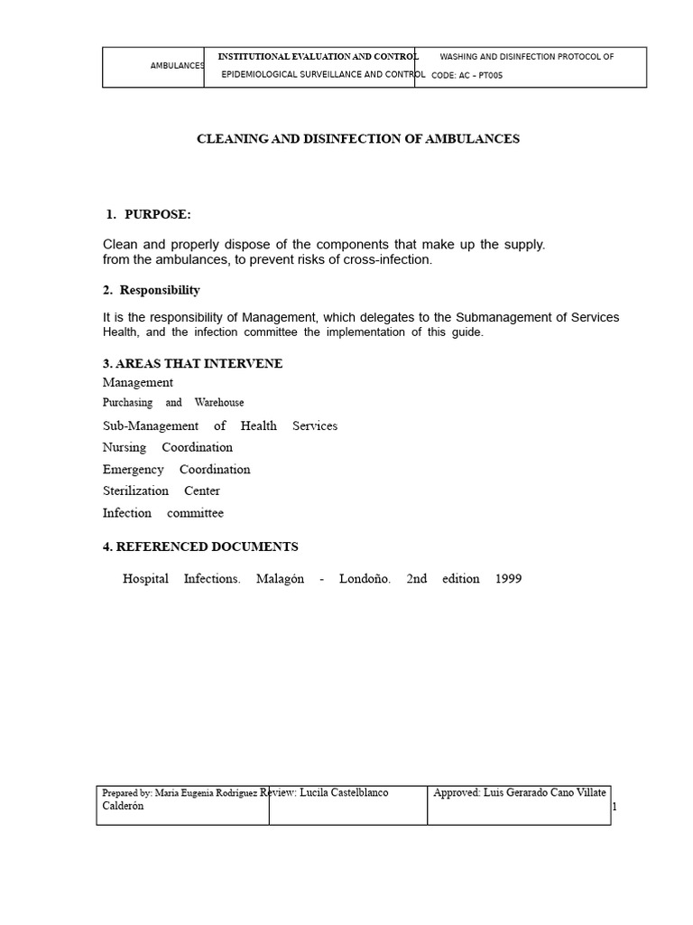 Ambulance Cleaning and Disinfection Protocol | PDF | Disinfectant ...
