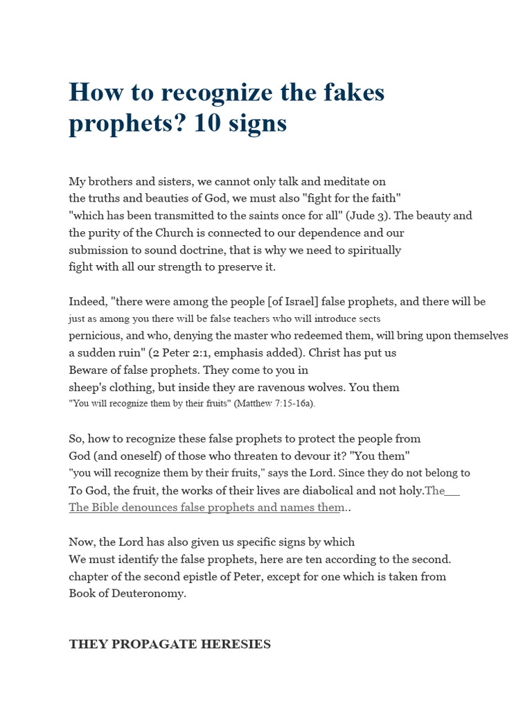 Identifying False Prophets: 10 Signs | PDF | Prophecy | Prophet