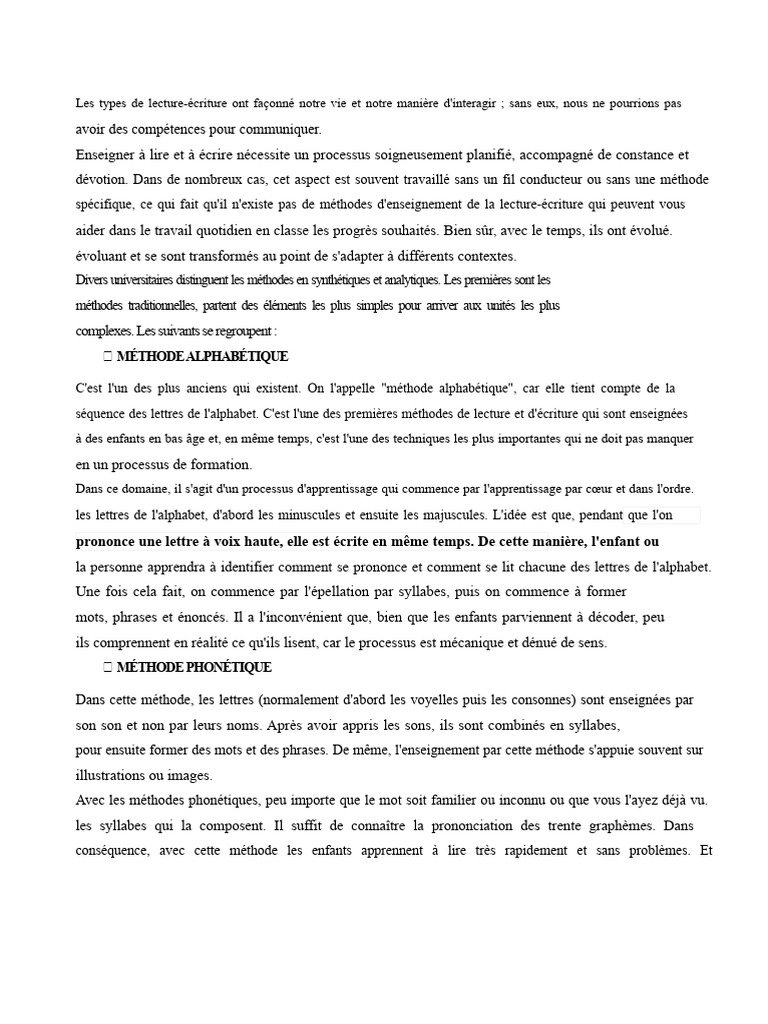 Méthodes d'enseignement de la lecture-écriture | PDF | Syllabe ...