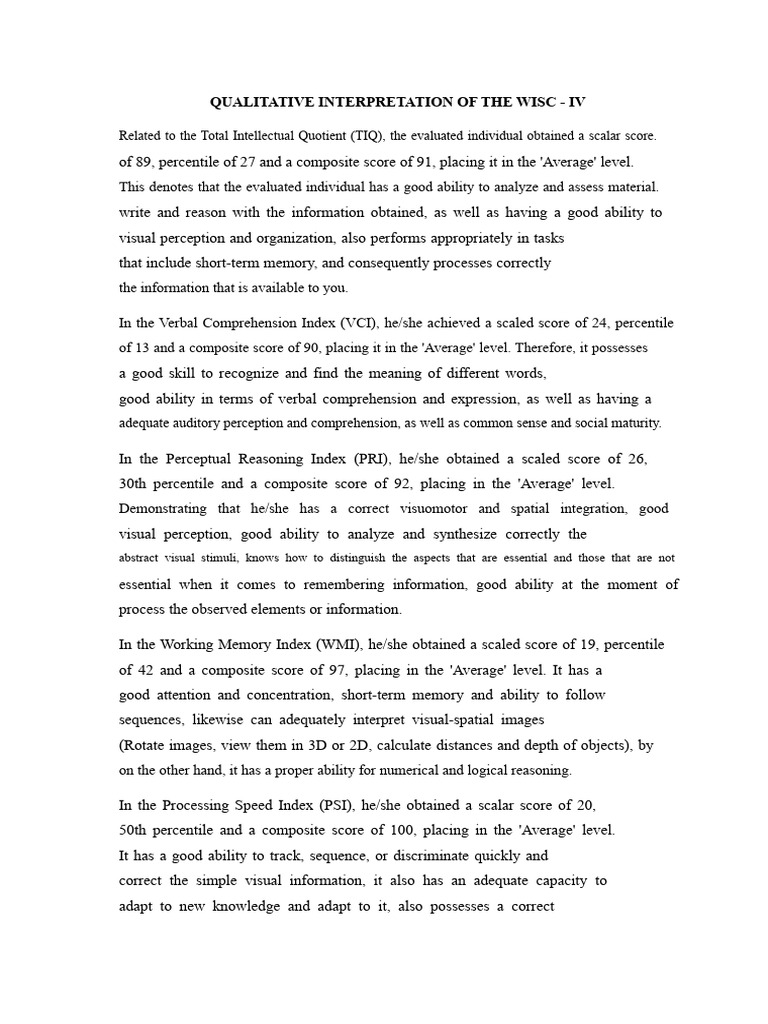 WISC-IV Qualitative Assessment Results | PDF