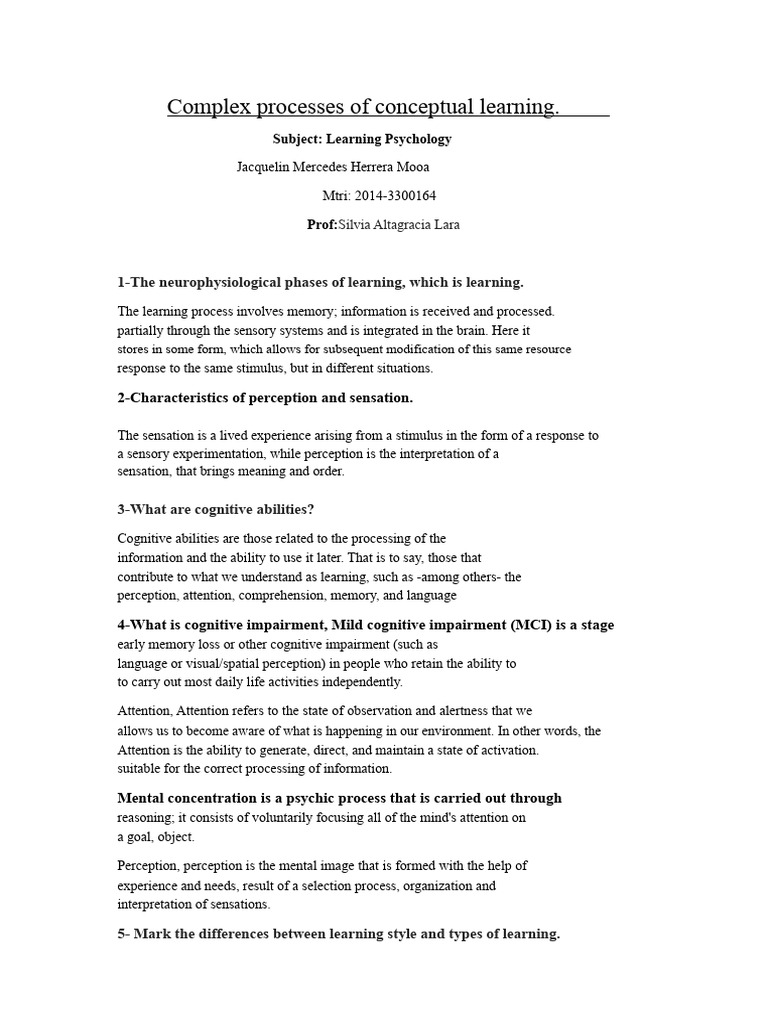 Complex Processes of Concept Learning | PDF | Learning | Attention