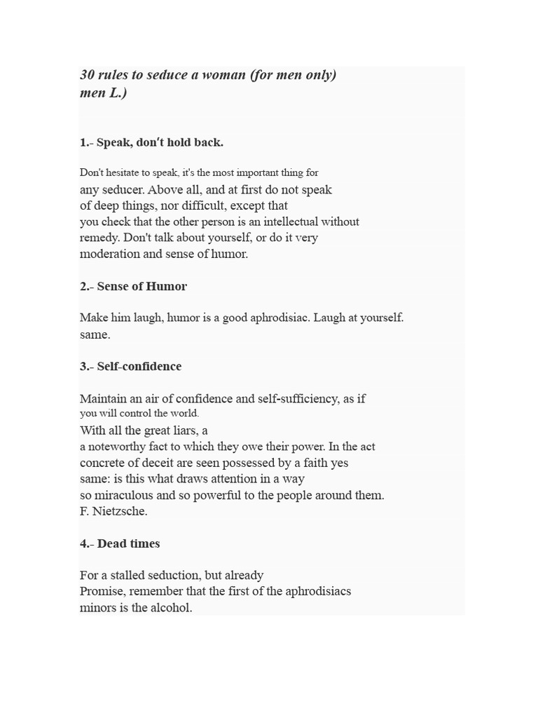 30 Rules To Seduce A Woman | PDF | The Prince | Seduction