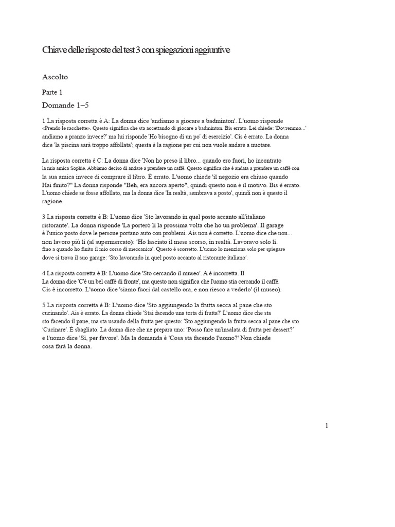 Chiave Delle Risposte Test 3, Ascolto | PDF