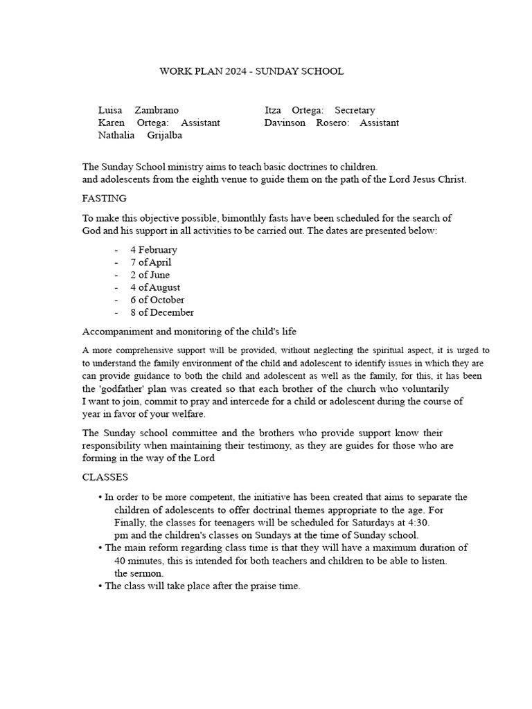 2024 Sunday School Work Plan | PDF | Religious Belief And Doctrine ...