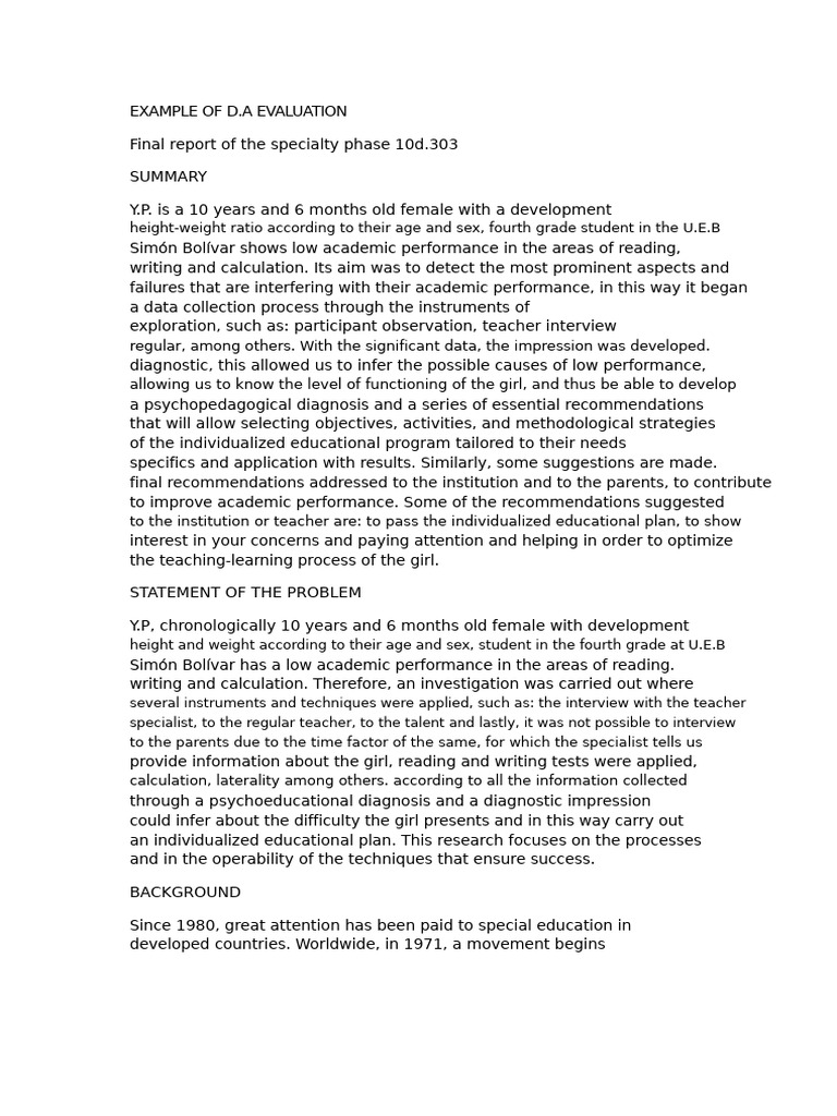 Psychopedagogical Evaluation Report | PDF | Learning | Special Education