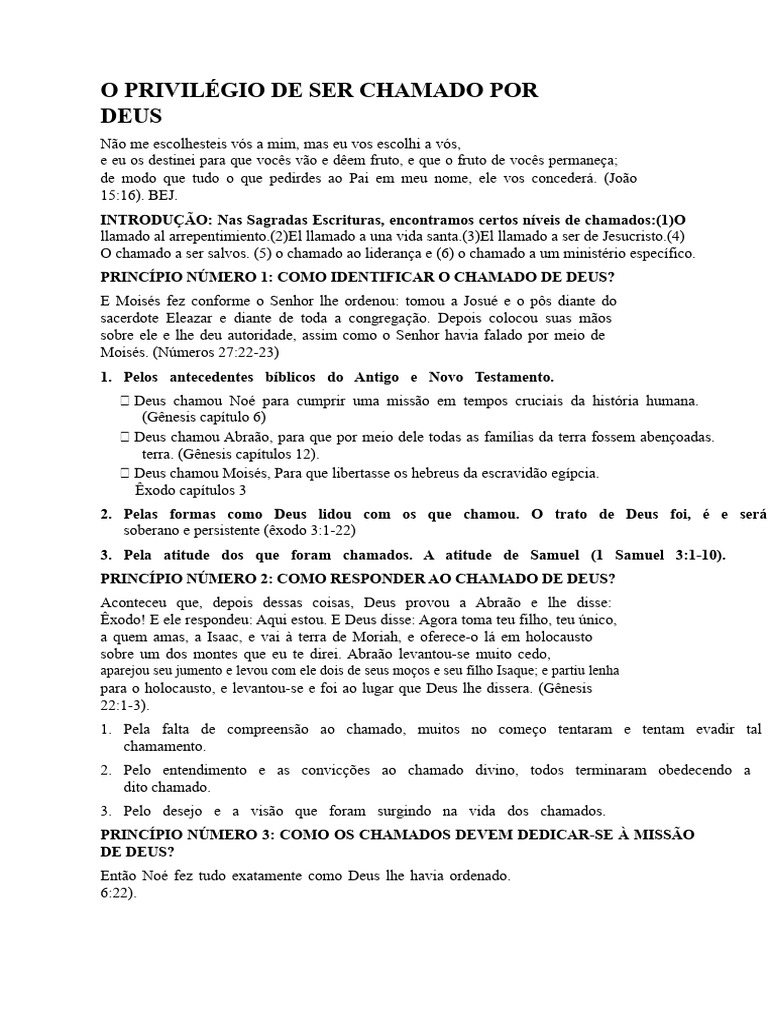 O PRIVILÉGIO DE SER CHAMADO POR DEUS | PDF | Gênesis (livro) | Moisés