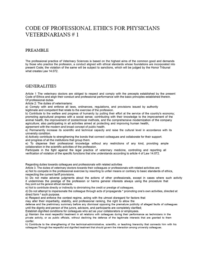 Veterinary Code of Ethics Overview | PDF | Suffering | Veterinary Medicine
