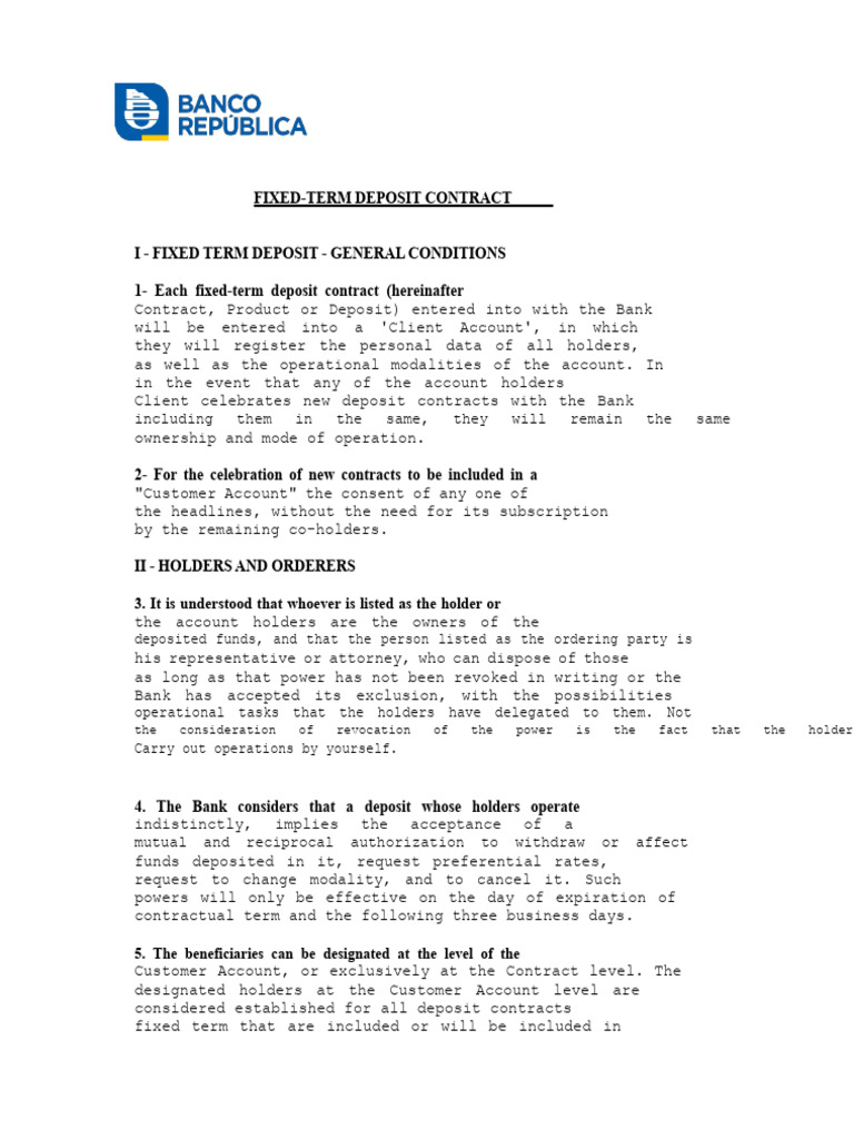 Fixed-Term Deposit Contract Overview | PDF | Banks | Cheque