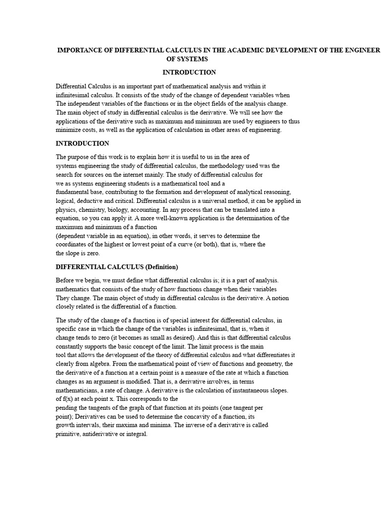 Differential Calculus in Systems Engineering | PDF | Differential ...