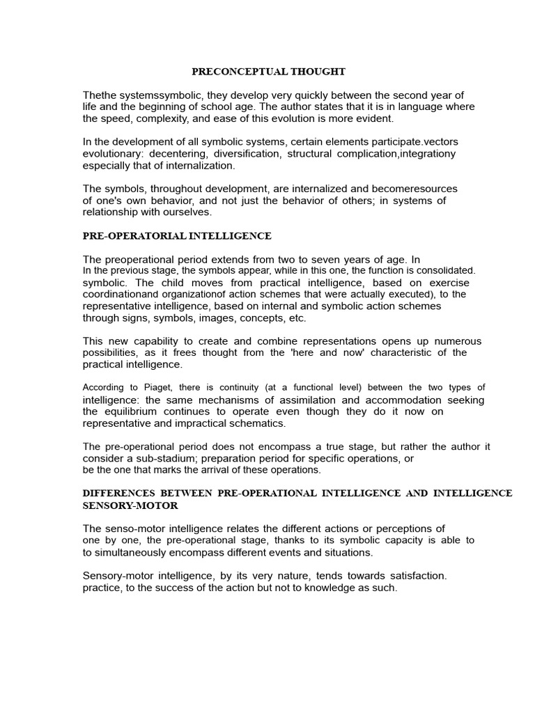Understanding Preoperational Intelligence | PDF | Thought | Cognition