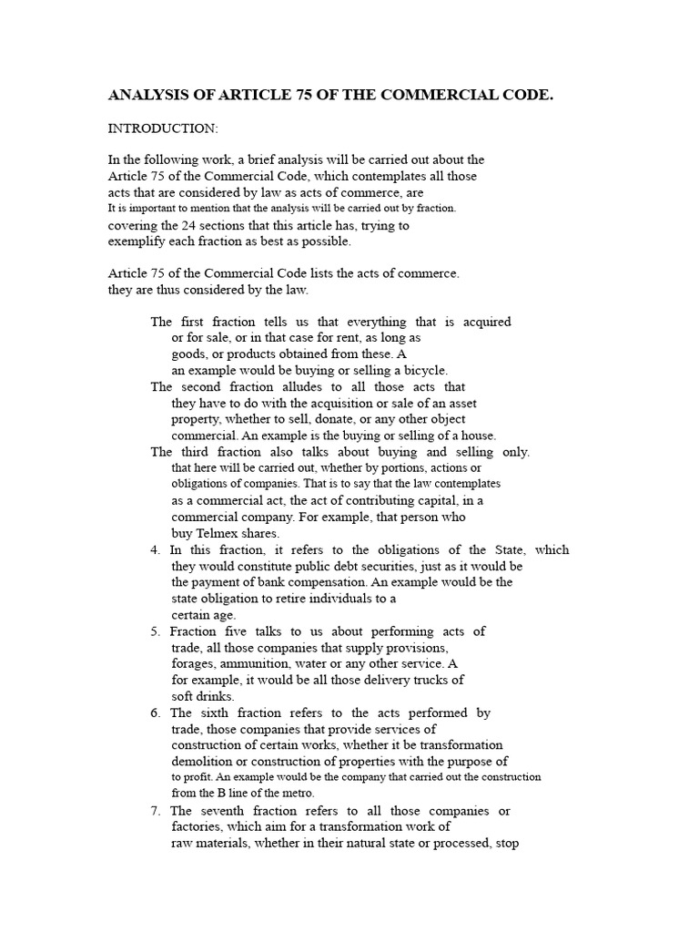 Analysis of Article 75: Acts of Commerce | PDF | Banks | Negotiable ...