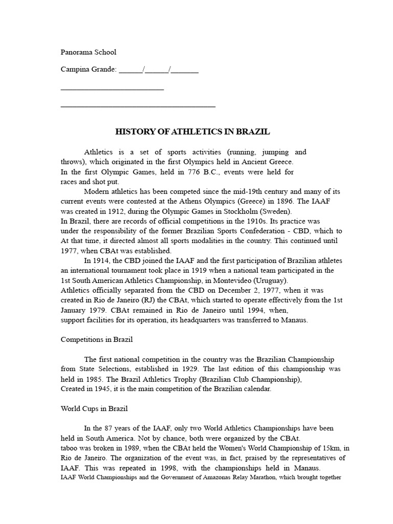 History of Athletics in Brazil | PDF | Track And Field | Sport Of Athletics
