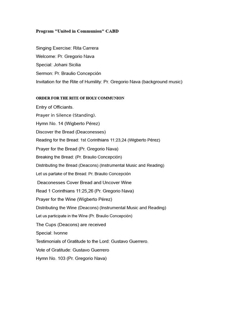 Program For Holy Communion | PDF
