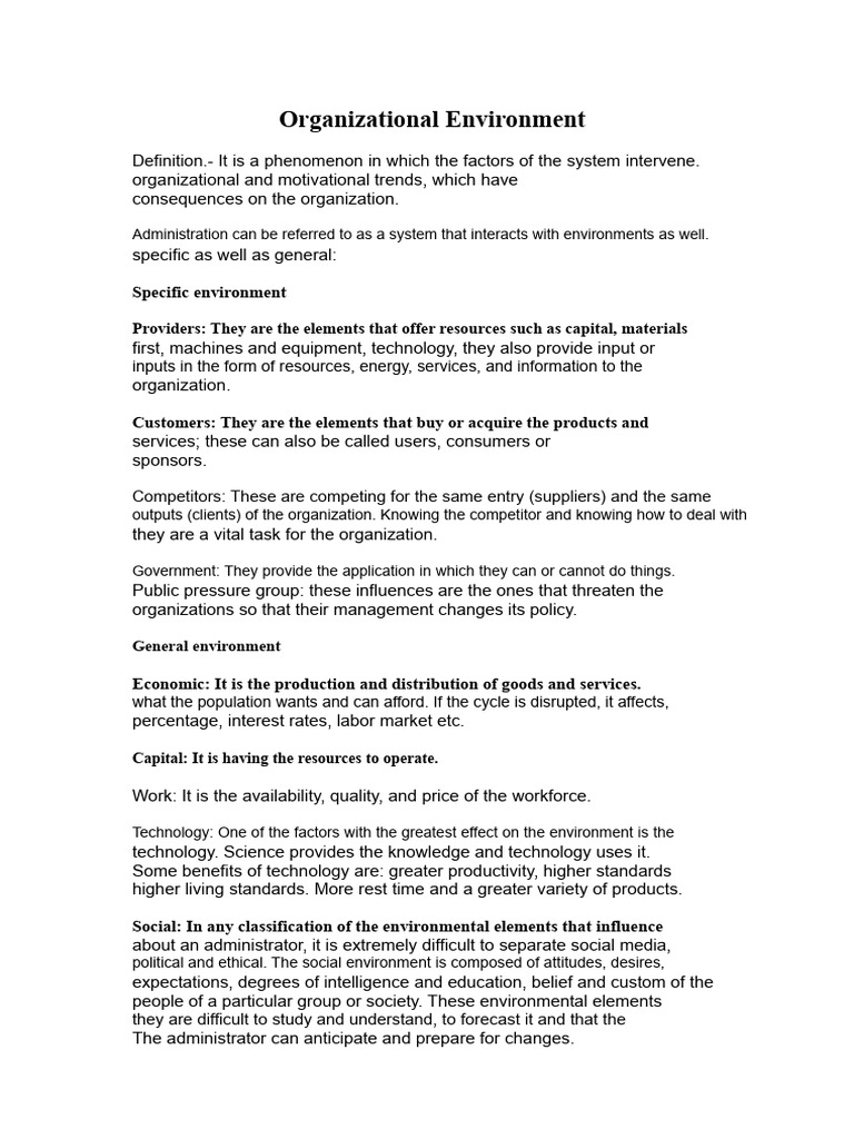 Organizational Environment Summary | PDF | Globalization | System
