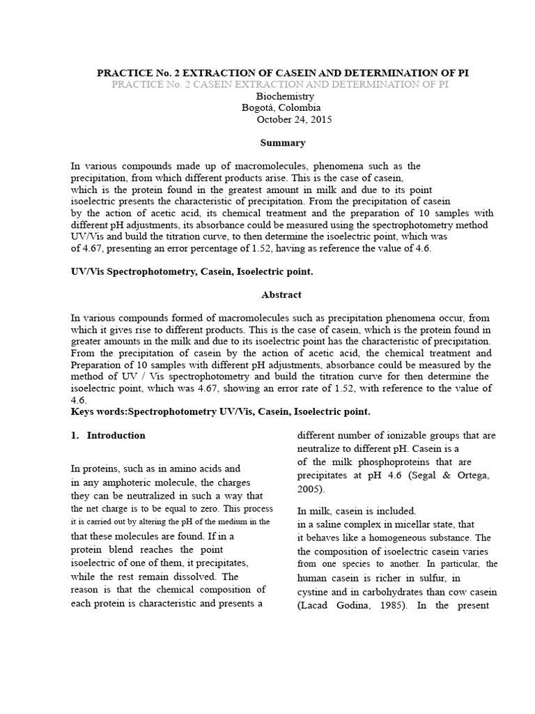 Casein Extraction | PDF | Ultraviolet–Visible Spectroscopy | Acid