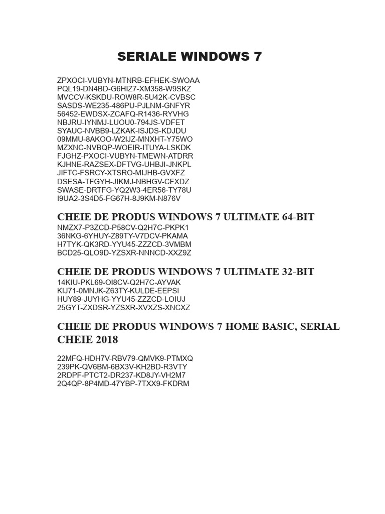 Seriale Windows 7 | PDF