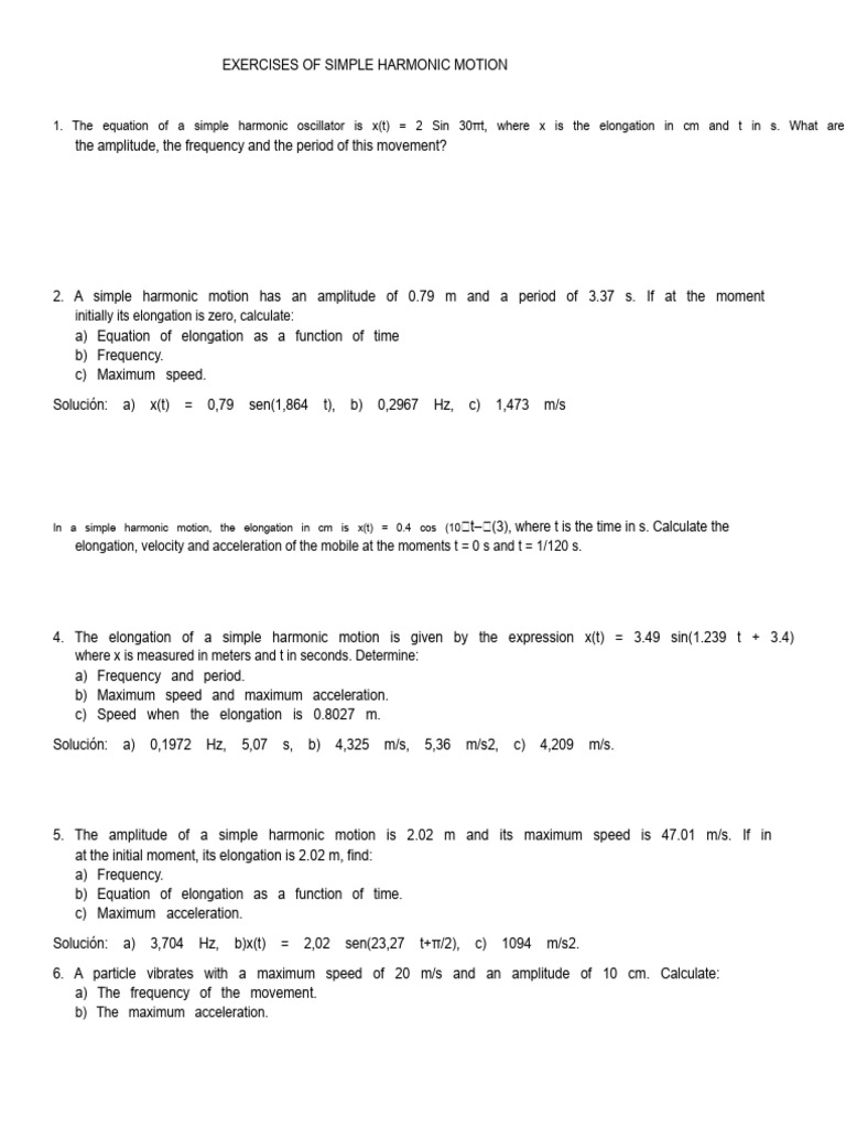 Simple Harmonic Motion Exercises | PDF | Frequency | Oscillation