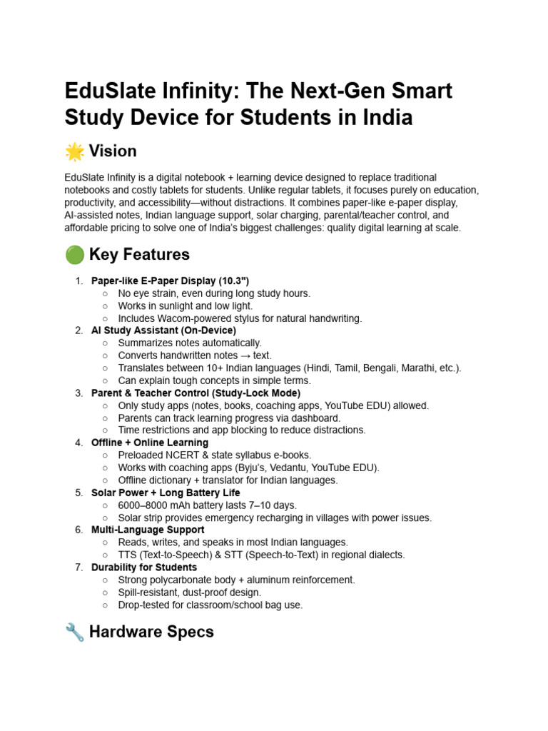 EduSlate Infinity: Smart Study Device | PDF | Android (Operating System ...