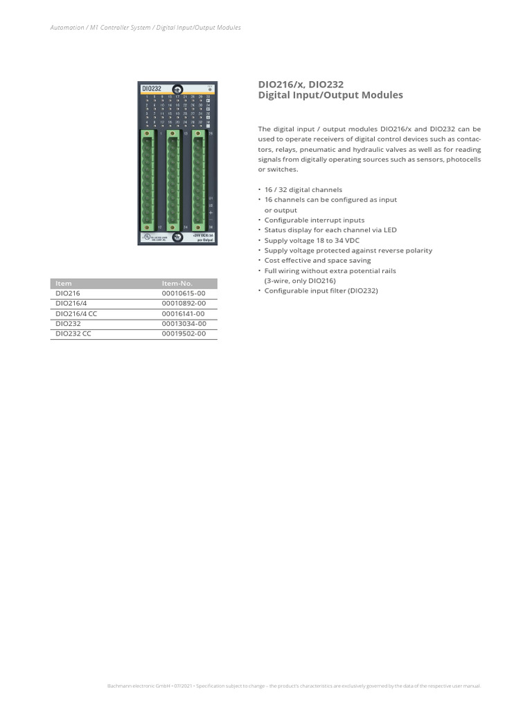 Digital I/O Modules DIO216/x & DIO232 | PDF | Automation | Power Supply