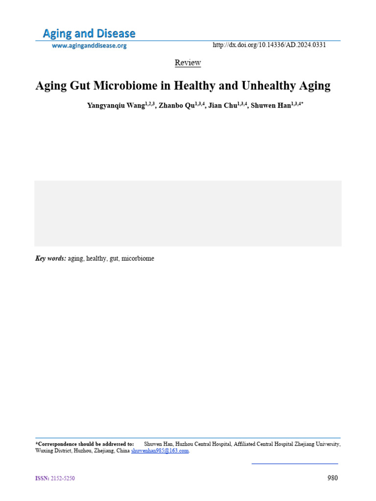 Aging Gut Microbiome in Healthy and Unhealthy Aging | PDF | Biology