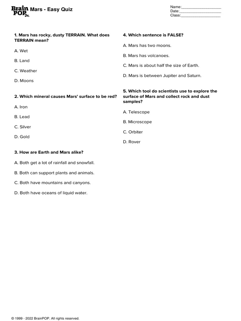 Mars Quiz for Kids | PDF