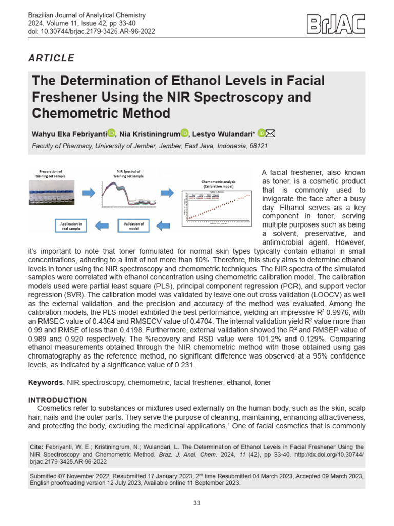 Ethanol Analysis in Toner via NIR Spectroscopy | PDF | Infrared ...