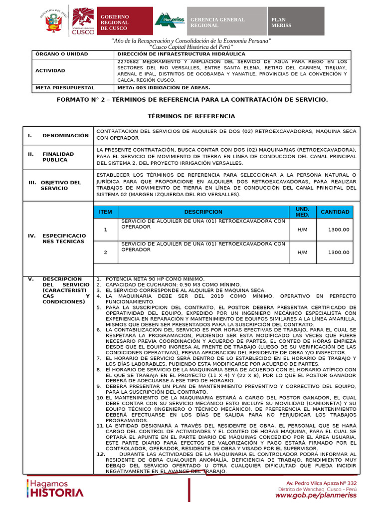 Alquiler de Retroexcavadoras para Riego en Cusco | PDF | Perú ...