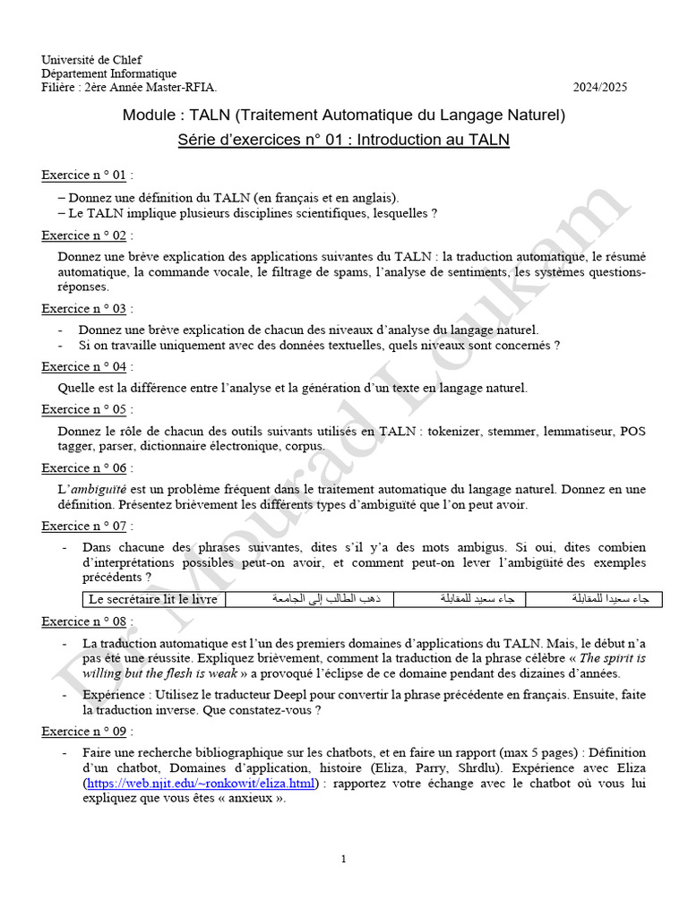 Introduction au Traitement Automatique du Langage | PDF | Ambiguïté ...