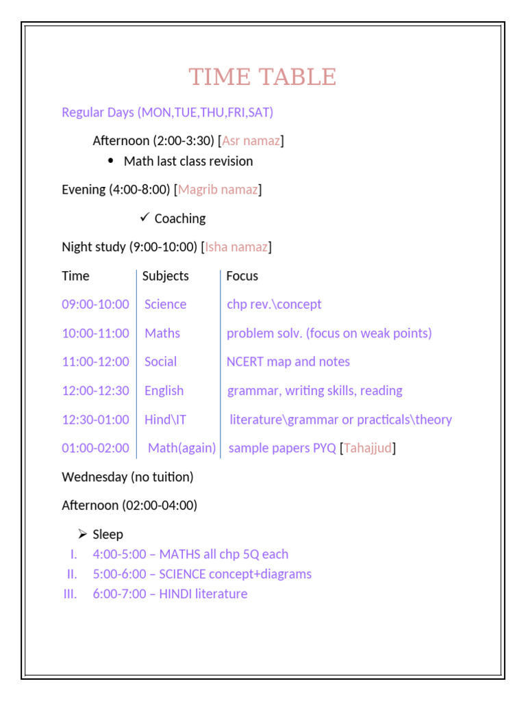Study Timetable for Academic Success | PDF